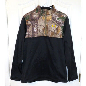 Under Armour Mens Camo Realtree 1/4 Zip Pullover Sweatshirt Cold Gear Black Sz M